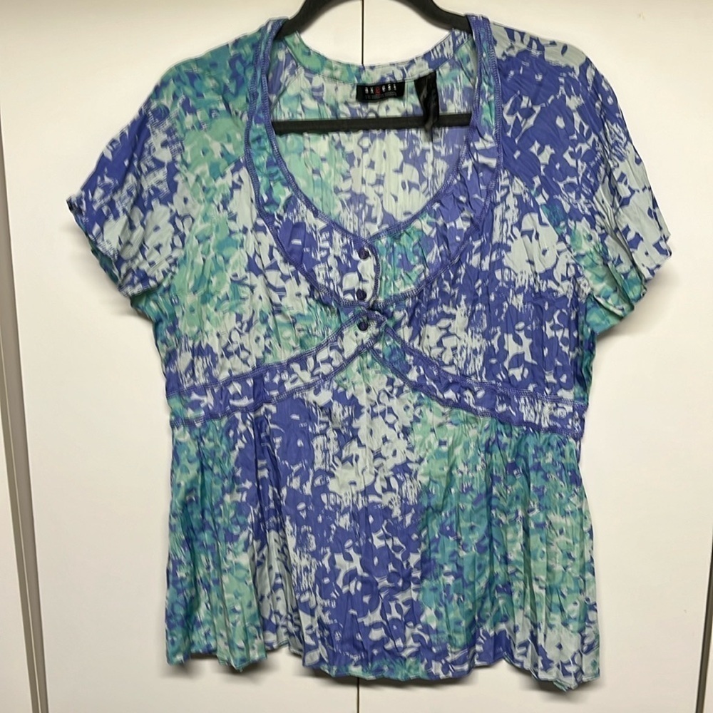 Access Blue Green Floral Button Front Blouse XL - Picture 1 of 7